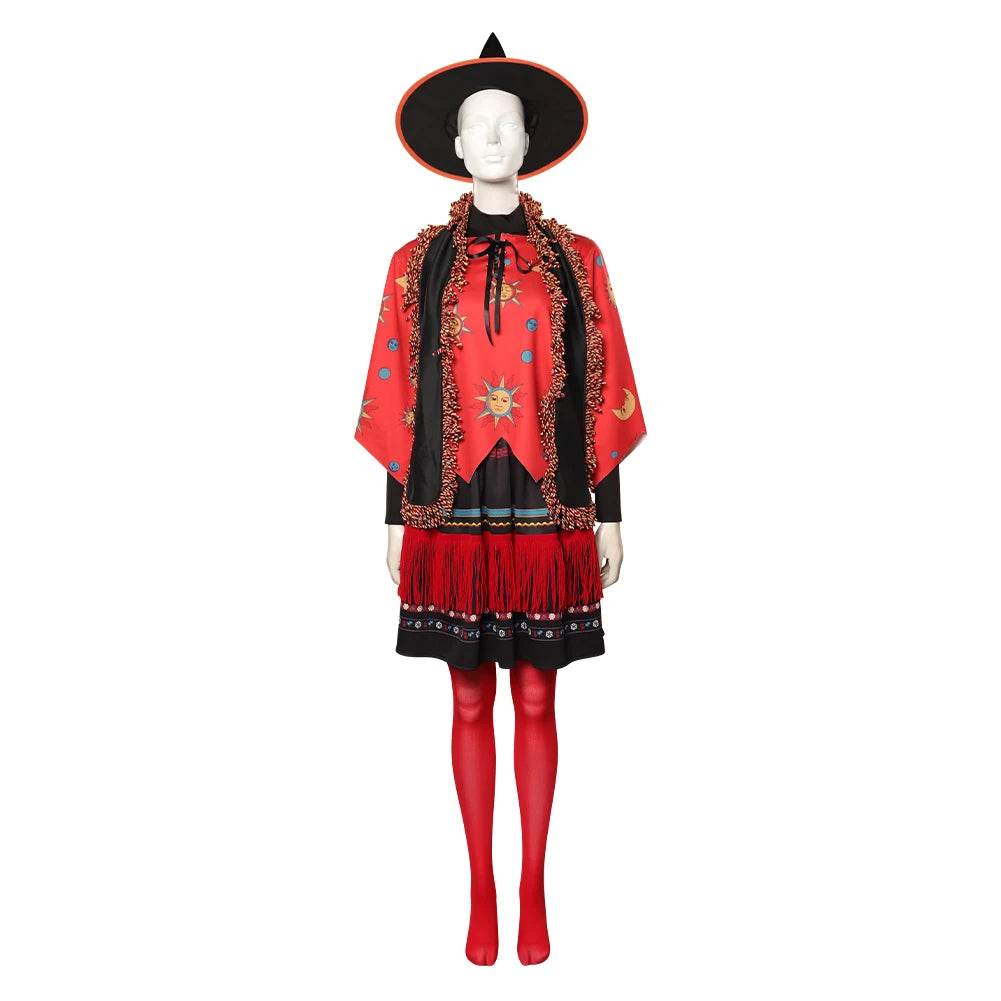 Dani Dennison Cosplay Costume Witch Hat Red Fringed Cape and Dress Outfit