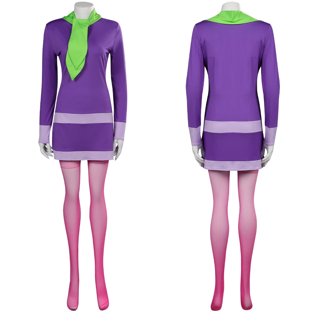 Daphne Blake Cosplay Costume Fantasy TV Scooby Cosplay Doo Disguise Dress Headband Socks Set Girls Fantasy Cloth Halloween