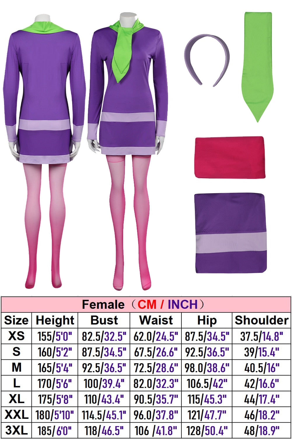 Daphne Blake Cosplay Costume Fantasy TV Scooby Cosplay Doo Disguise Dress Headband Socks Set Girls Fantasy Cloth Halloween