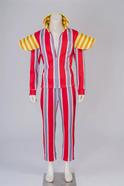 David Legend Bowie Cosplay Costume The Album Ziggy Stardust Striped Two Pieces Suit with High Collar for Men Halloween Outfits