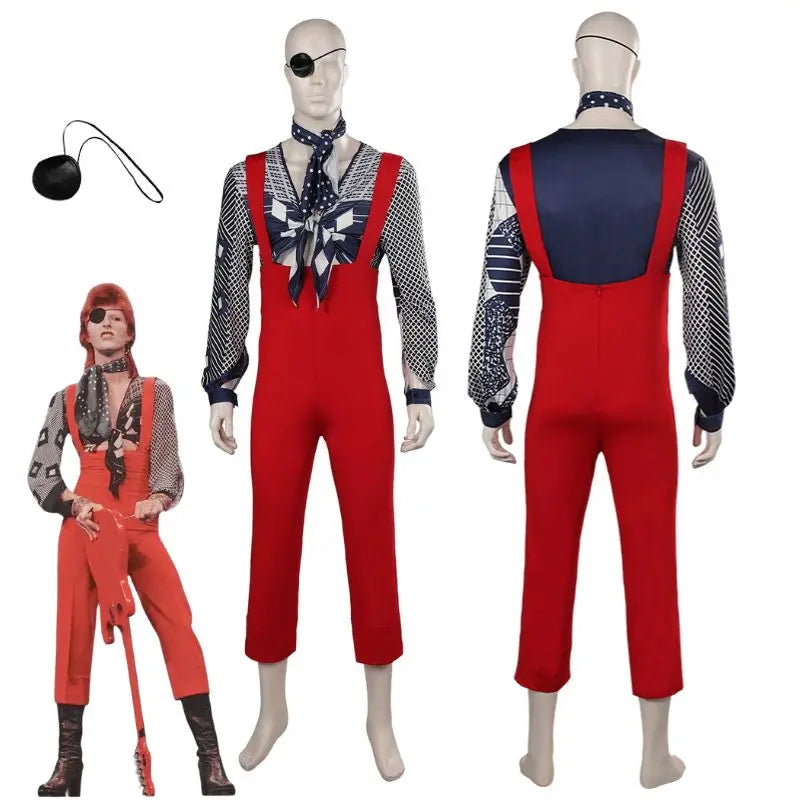 David Legend Bowie Cosplay The Thin White Duke Costume Disguise Adult Men Overalls Shirt Scraf Fantasia Halloween Carnival Suit