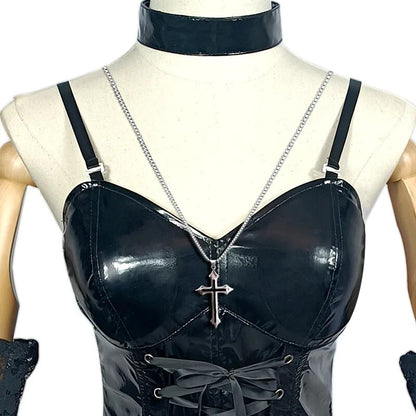 Death Note Misa Cosplay Costume Sexy Women Dress Anime Black Cross Necklace Neck Ring Full Set Golden Wig Halloween Carnival