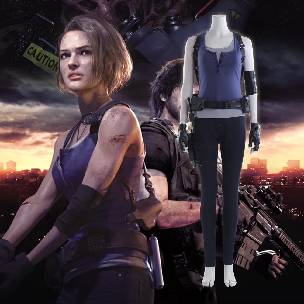 Jill Valentine Cosplay Costume Adult Women Vest and Pants Outfit Accessories for Halloween Party and Carnival