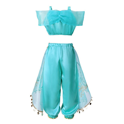 Girls Jasmine Dress Aladdin Princess Magic Lamp Carnival Vestidos Halloween Party Cosplay Costume