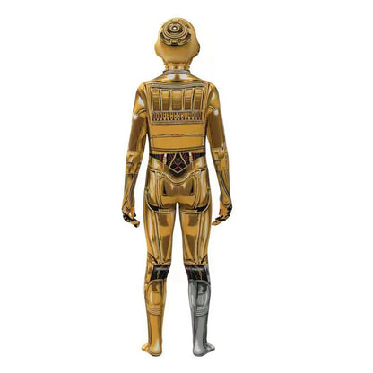 C-3PO Robot Cosplay Star Wars Costume Halloween Cosplay See-Threepio Protocol Droid Mask Jumpsuit Adult Kids Bodysuits