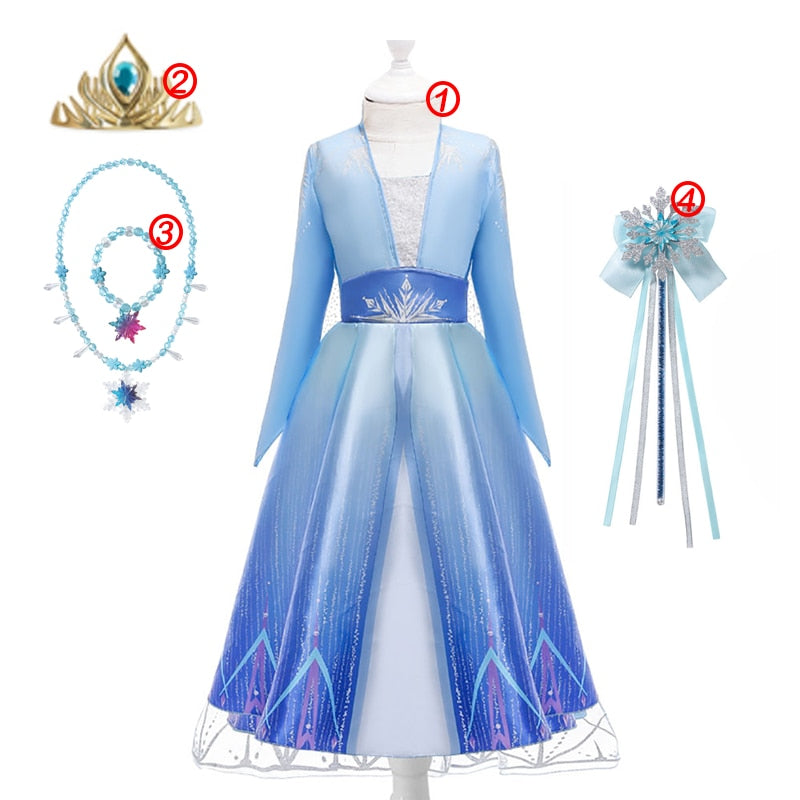 Frozen Costume Princess Dress for Girls White Sequined Mesh Ball Gown Carnival Clothing Kids Cosplay Snow Queen Elsa Anna