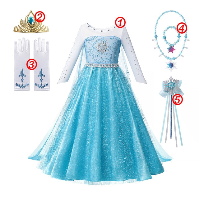 Frozen Costume Princess Dress for Girls White Sequined Mesh Ball Gown Carnival Clothing Kids Cosplay Snow Queen Elsa Anna