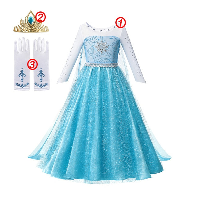 Frozen Costume Princess Dress for Girls White Sequined Mesh Ball Gown Carnival Clothing Kids Cosplay Snow Queen Elsa Anna