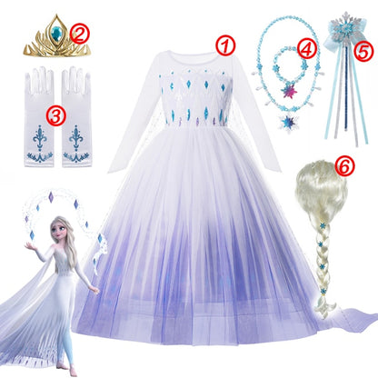 Frozen Costume Princess Dress for Girls White Sequined Mesh Ball Gown Carnival Clothing Kids Cosplay Snow Queen Elsa Anna