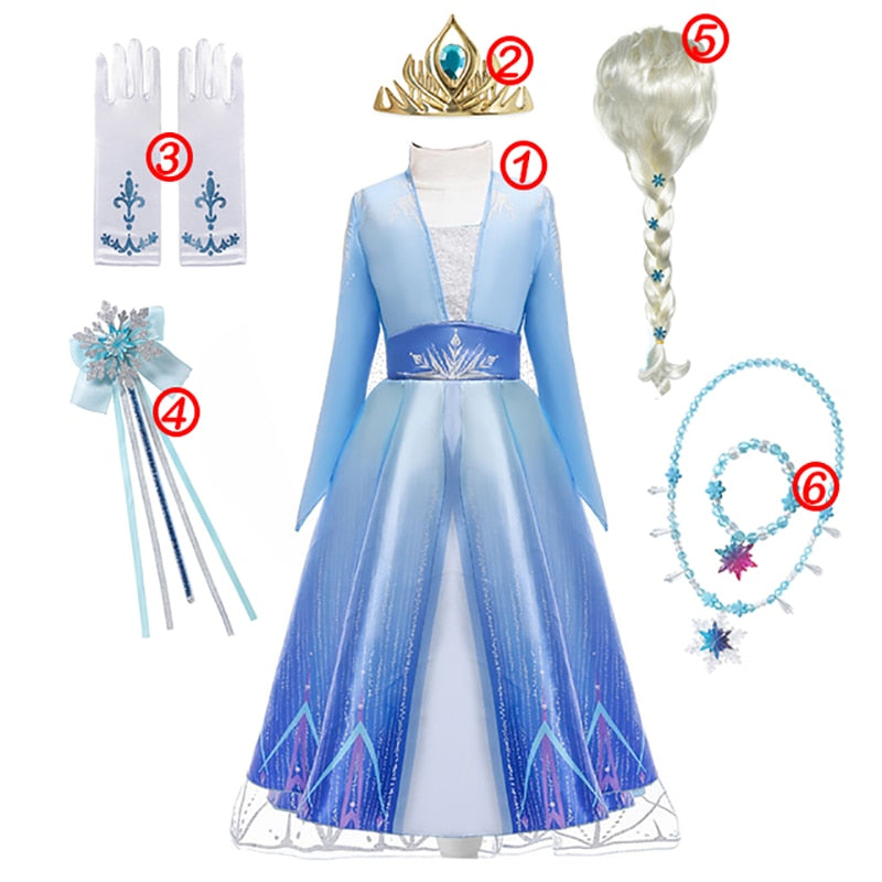 Frozen Costume Princess Dress for Girls White Sequined Mesh Ball Gown Carnival Clothing Kids Cosplay Snow Queen Elsa Anna