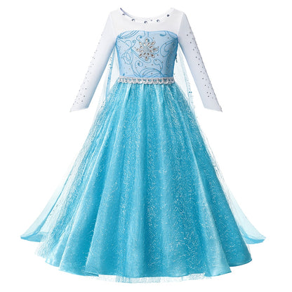 Frozen Costume Princess Dress for Girls White Sequined Mesh Ball Gown Carnival Clothing Kids Cosplay Snow Queen Elsa Anna