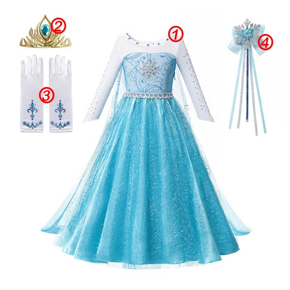 Frozen Costume Princess Dress for Girls White Sequined Mesh Ball Gown Carnival Clothing Kids Cosplay Snow Queen Elsa Anna