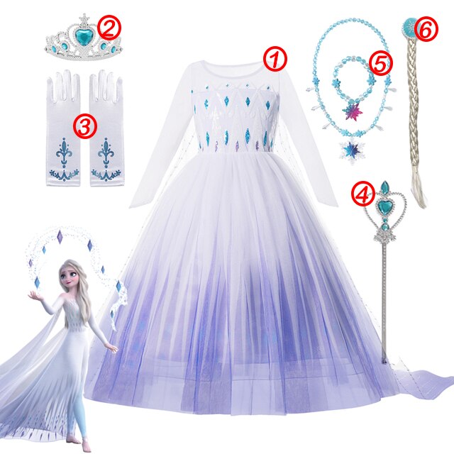 Frozen Costume Princess Dress for Girls White Sequined Mesh Ball Gown Carnival Clothing Kids Cosplay Snow Queen Elsa Anna