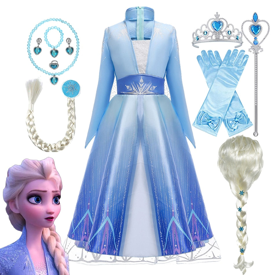 Frozen Girls Dress Elsa 2 Princess Cosplay Costume Kid Children Gowns Vestidos Snow Queen