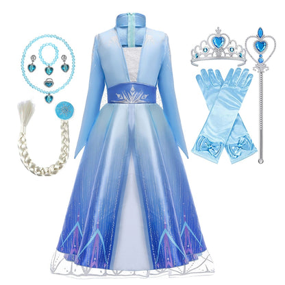 Frozen Girls Dress Elsa 2 Princess Cosplay Costume Kid Children Gowns Vestidos Snow Queen