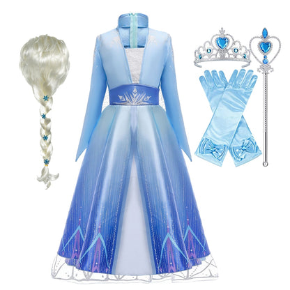 Frozen Girls Dress Elsa 2 Princess Cosplay Costume Kid Children Gowns Vestidos Snow Queen