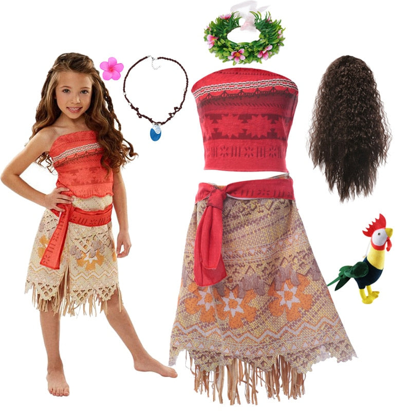 Halloween Dress Up Party Moana Costume Little Girl Princess Clothes Children Vaiana Outfit