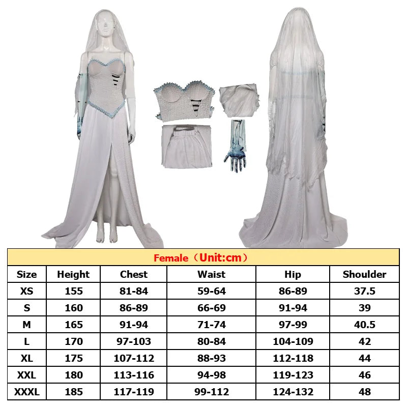 Emily Cosplay Costume Anime Movie Corpse Cosplay Bride Roleplay Skirt Jacket Veil Halloween Carnival Party Fantasia Dress Suit