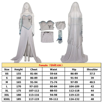 Emily Cosplay Costume Anime Movie Corpse Cosplay Bride Roleplay Skirt Jacket Veil Halloween Carnival Party Fantasia Dress Suit