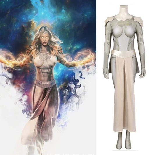 Eternals Thena Cosplay Costume Women Jumpsuit Halloween Uniform Ladies Skirt Carnival Party Dress