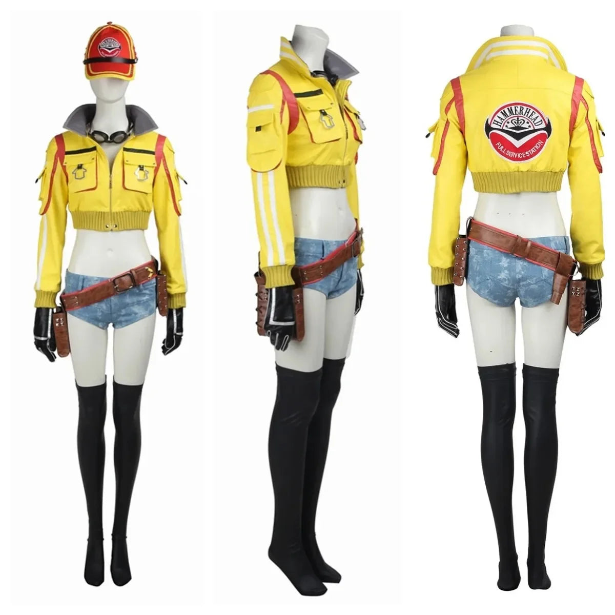 FF15 Cindy Aurum Cosplay Costume Full Set Jacket Hat Shorts Belt Boots FFXV