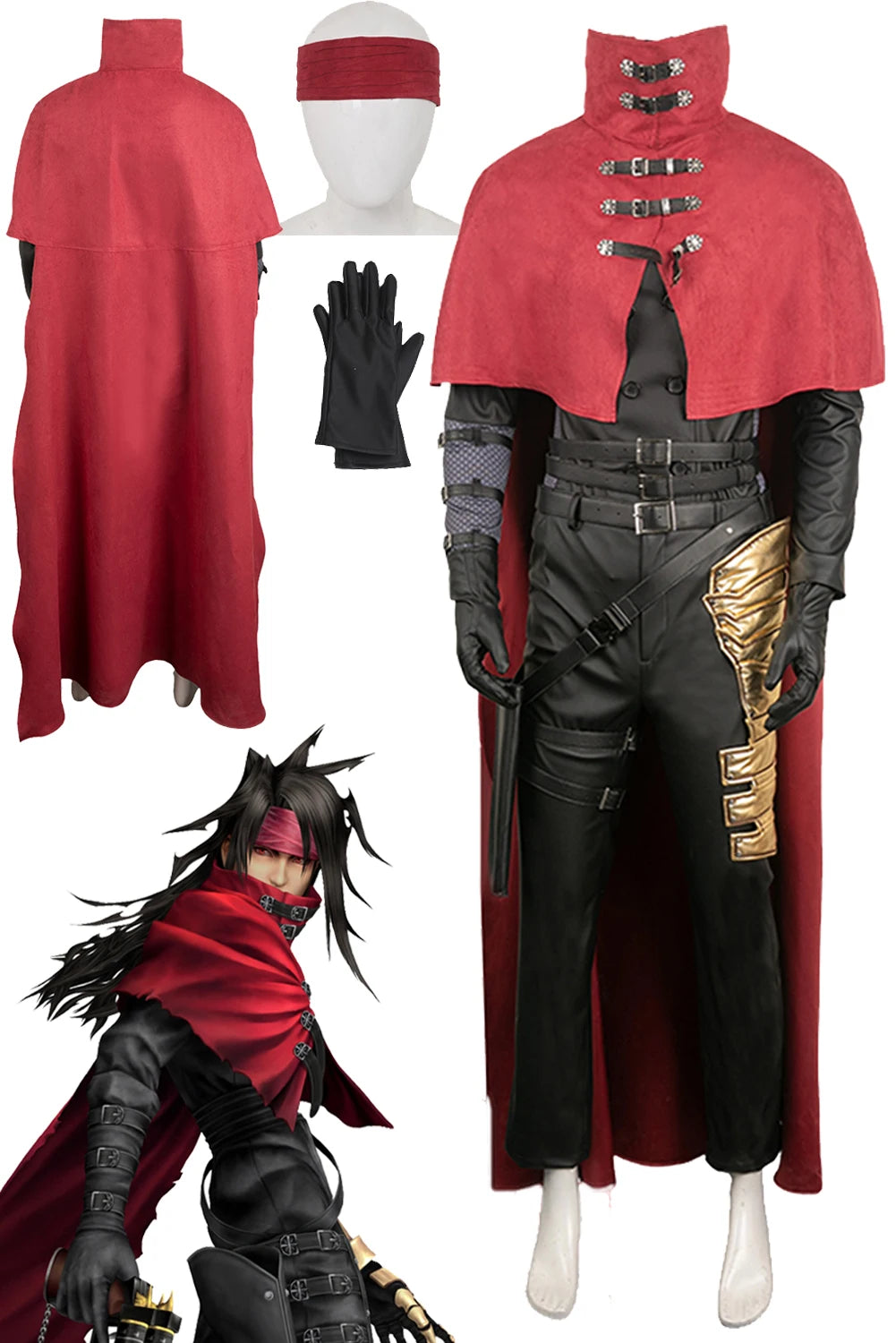 FF7 Vincent Valentine Cosplay Fantasia Anime Game Final Fantasy VII Costume Disguise Men Roleplay Halloween Carnival Party Cloth