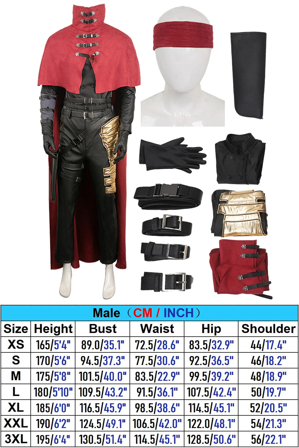 FF7 Vincent Valentine Cosplay Fantasia Anime Game Final Fantasy VII Costume Disguise Men Roleplay Halloween Carnival Party Cloth