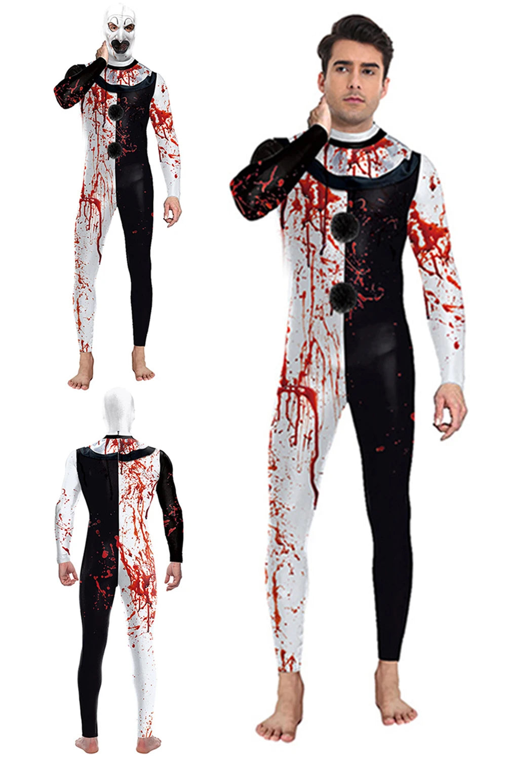 Fantasia Art Clown Cosplay Bloody Bodysuit Mask 2024 Terrifier 3 Disfraz Costume Men Fantasy Halloween Carnival Party Clothes