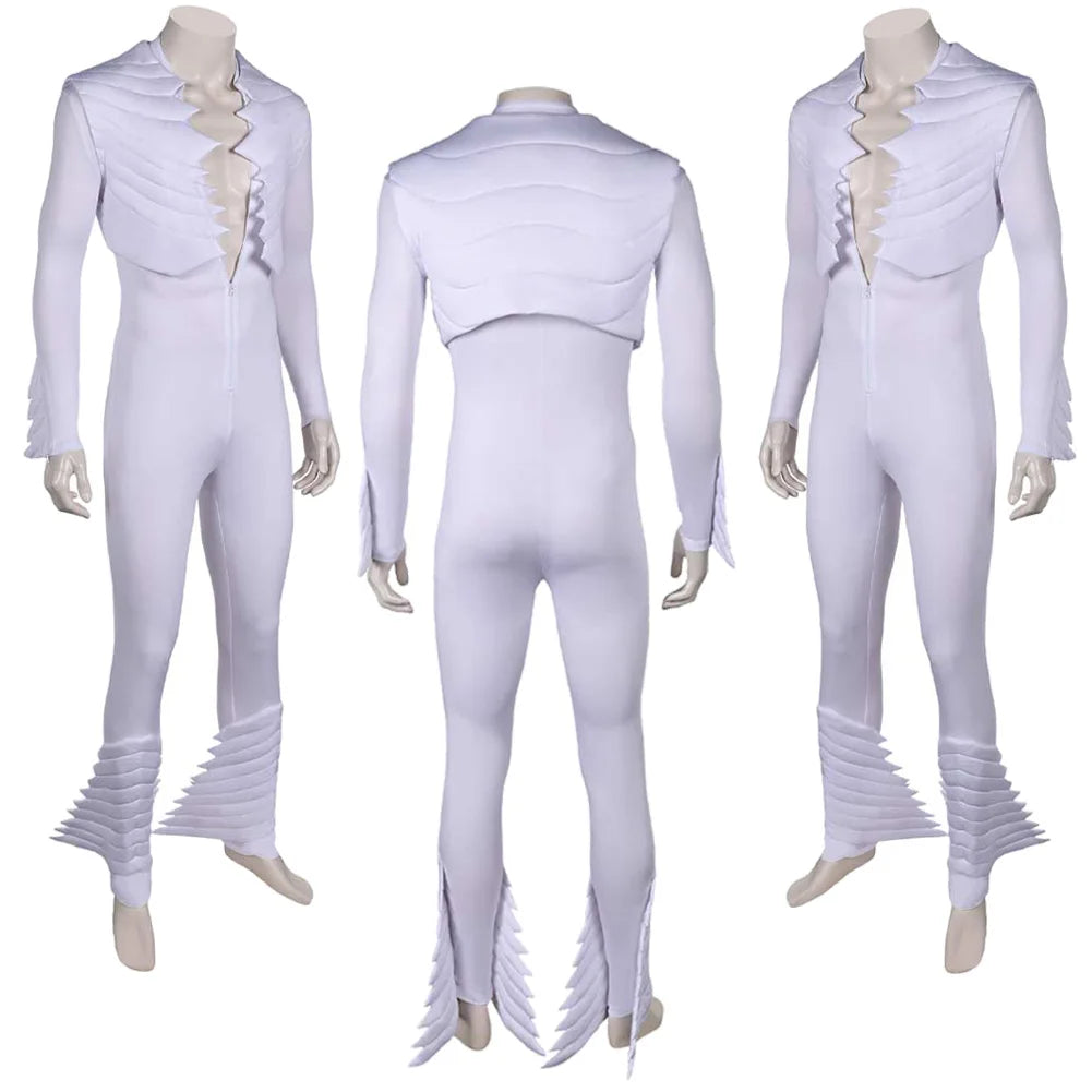 Fantasia Freddie Cosplay White Jumpsuit Rock Band Disfraz Costume Adult Men Roleplay Male Fantasy Halloween Carnival Party Cloth