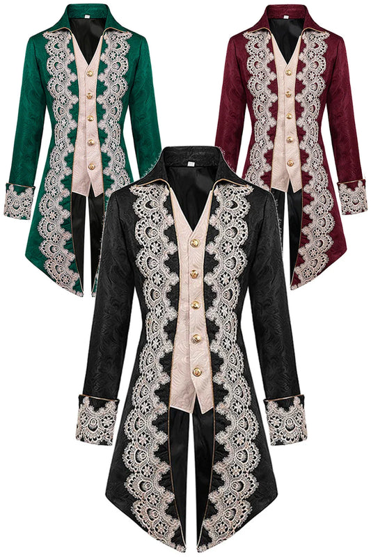 Fantasia Gothic Prince Cosplay Tailcoat Tuxedo Medieval Embroidery Vintage Disfraz Costume Male Halloween Carnival Party Clothes