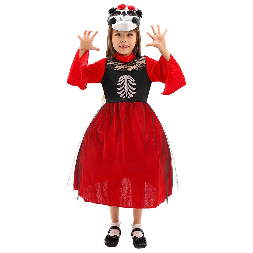 Fantasia Horror Skull Ghost Cosplay Child Boys Girls Clothing Day Of The Dead Scary Disfraz Costume Kid Halloween Party Clothes