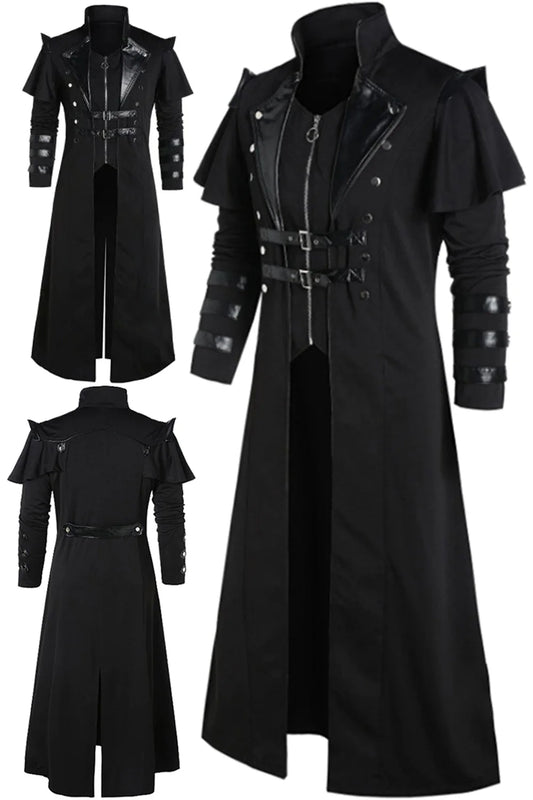 Fantasia Retro Steampunk Knight Cosplay Trench Coat Medieval Disfraz Costume Men Male Fantasy Halloween Carnival Party Clothes