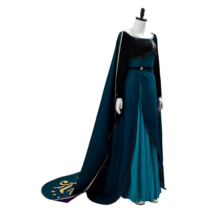 Female Anna Cosplay Costume Coronation Queen Dark Green Dress Long Gown Cape Outfits Women Girls Halloween Carnival Party Suit