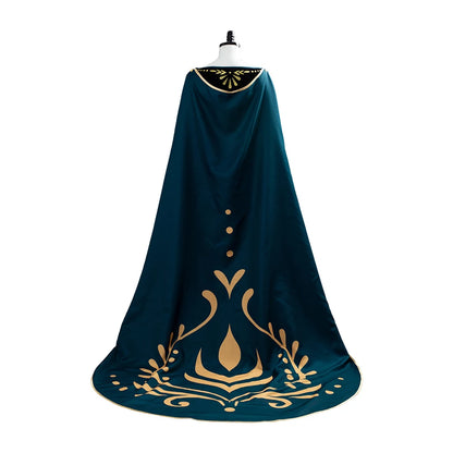 Female Anna Cosplay Costume Coronation Queen Dark Green Dress Long Gown Cape Outfits Women Girls Halloween Carnival Party Suit