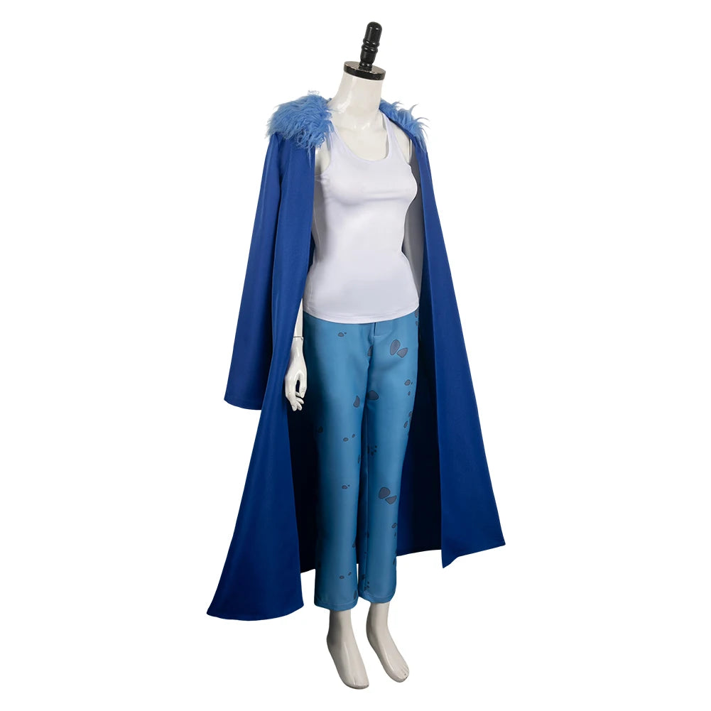 Female Law Cosplay Trafalgar Costume Top Pants Cloak Earrings Blue Suits Fantasy for Women Outfits Halloween Carnival Party Suit