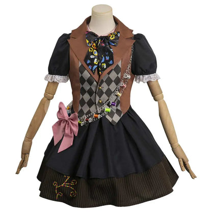 Female Mad Hatter Cosplay Dress Fantasia Costume Women Girls Tarrant High Socks Outfits Halloween Carnival Party Disguise Suit