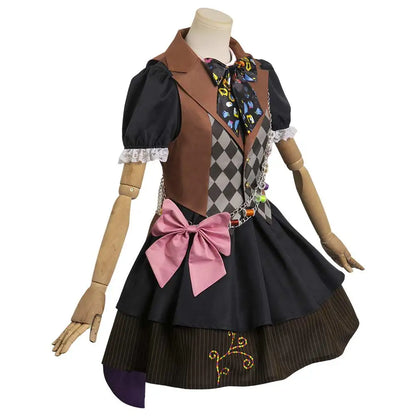 Female Mad Hatter Cosplay Dress Fantasia Costume Women Girls Tarrant High Socks Outfits Halloween Carnival Party Disguise Suit