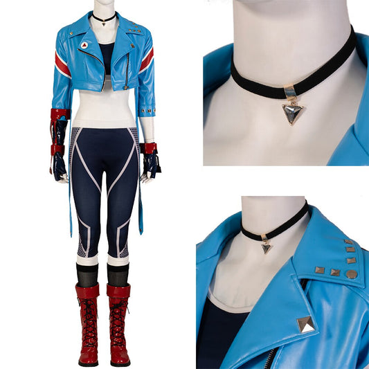 Fighting Game Cosplay Cammy White Costume Outfit Blue Jacket Warrior Battle Suit with Accessories Style Women Clothing