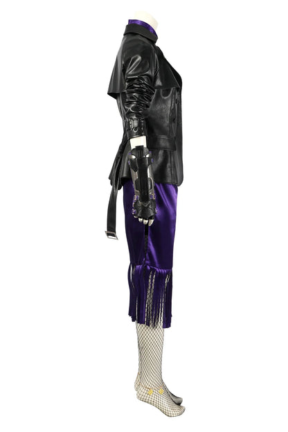 Fighting Game Nina Williams Cosplay Costume Battle Outfits Women Nina Williams Sexy Purple Dress With Black Jacket Set Custom