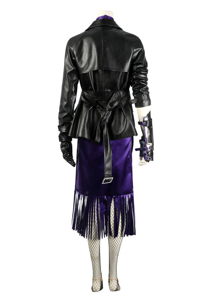 Fighting Game Nina Williams Cosplay Costume Battle Outfits Women Nina Williams Sexy Purple Dress With Black Jacket Set Custom