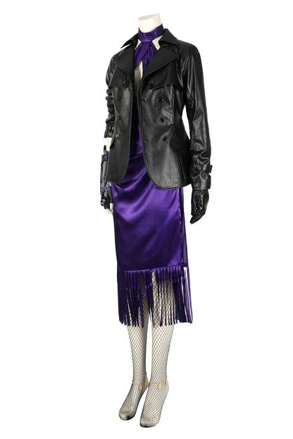 Fighting Game Nina Williams Cosplay Costume Battle Outfits Women Nina Williams Sexy Purple Dress With Black Jacket Set Custom