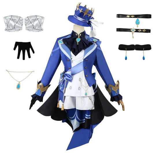 Focalors Cosplay Costume Furina Wig Game Genshin Impact Fontaine God of Justice Blue Uniform Vision Hat Hydro Bracelet Necklace