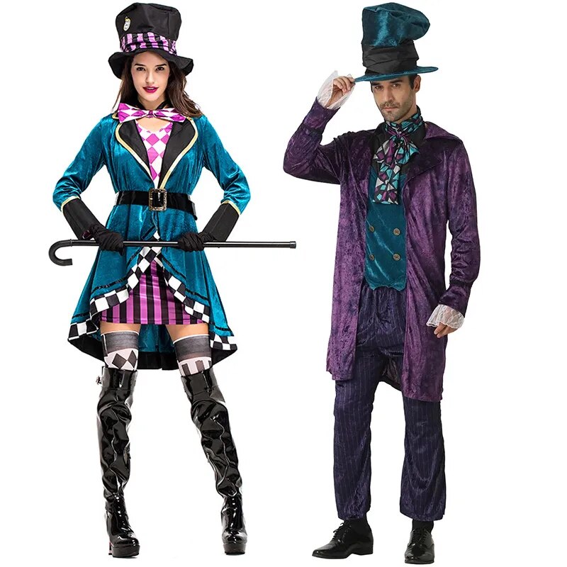 Men Women Halloween Costume For Adult Alice In Wonderland Authentic Mad Hatter Costume Men Madam Purim Cosplay