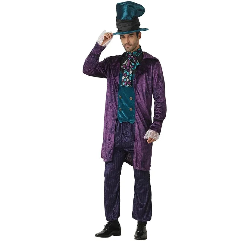 Men Women Halloween Costume For Adult Alice In Wonderland Authentic Mad Hatter Costume Men Madam Purim Cosplay