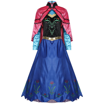 Frozen Anna Princess Long Dress Adults Snow Queen Elsa Cosplay Costume Fairy Tale Party Dresses for Women Halloween Fancy Dress