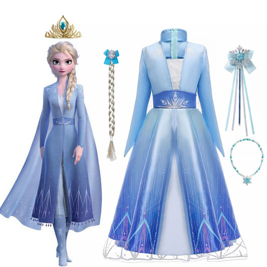 Frozen Girls Dress Elsa 2 Princess Cosplay Costume Kid Children Gowns Vestidos Snow Queen