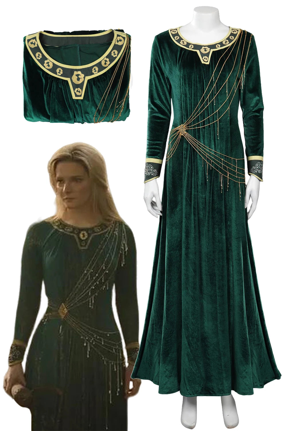 Galadriel Cosplay Women Costume TV Power Season 1 Noldor Lady Roleplay Fantasia Green Dress Fancy Dress Party Cloth Role Playing