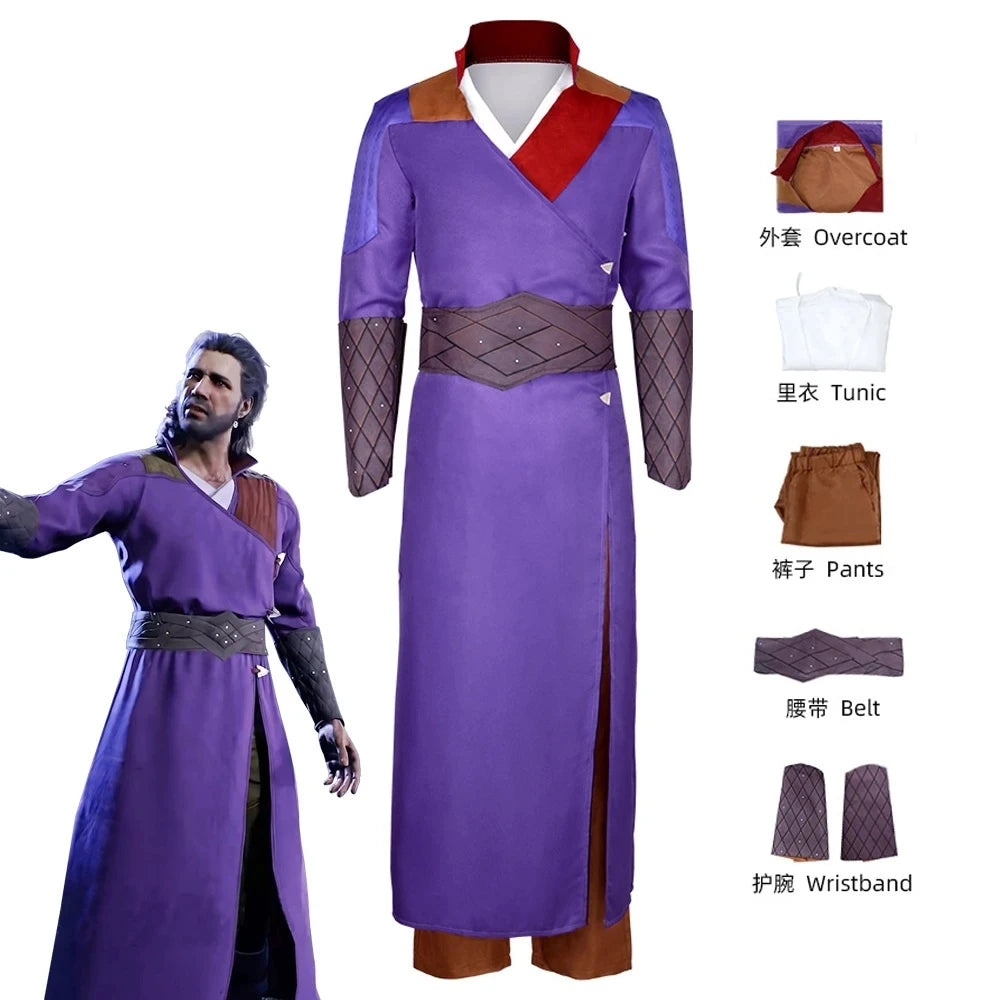 Gale Cosplay Costume Trench Purple Robe Men Game Baldurs Gate 3 Role Play Men Uniform Gate Halloween Christmas Carnival Full Set