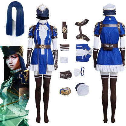 Game Arcane Caitlyn the Sheriff of Piltover Cosplay Costume Dress Hat Wigs Full Set Women Outfits Halloween Carnival Suit