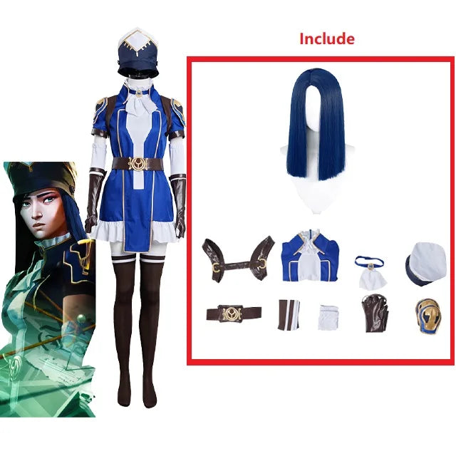 Game Arcane Caitlyn the Sheriff of Piltover Cosplay Costume Dress Hat Wigs Full Set Women Outfits Halloween Carnival Suit